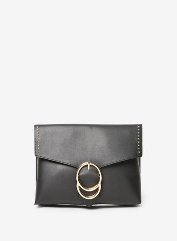 Dorothy Perkins Black Double Ring Stud Clutch Bag
