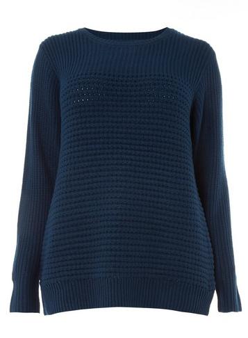 Dorothy Perkins *dp Curve Navy Tuck Stitch Jumper