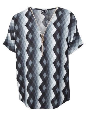 Dorothy Perkins *izabel London Grey Geometric Zip Neck Top