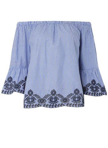Dorothy Perkins Navy Striped Broderie Bardot Top