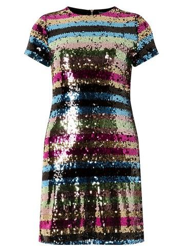 Dorothy Perkins Multi Colour Premium Sequin Embellished Striped Shift Dress
