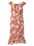 Dorothy Perkins *dp Curve Orange Floral Ruffle Wrap Midi Dress
