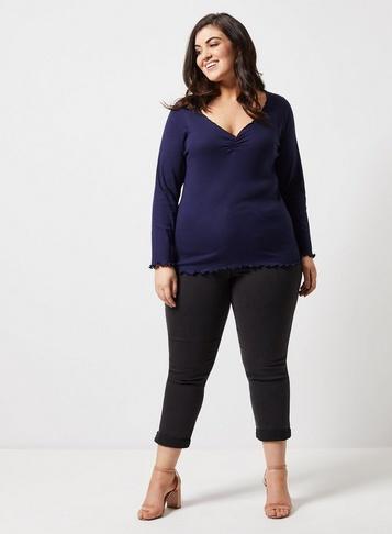 Dorothy Perkins *dp Curve Navy Lettuce Ruched Top