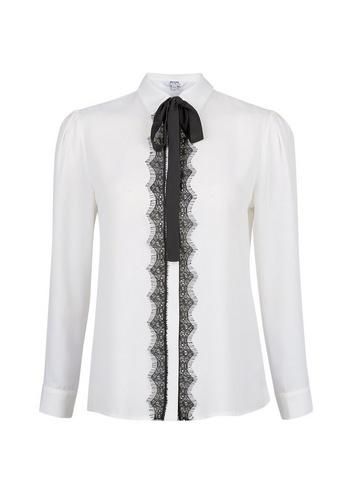 Dorothy Perkins Petite Ivory Romantic Tie Long Sleeve Shirt