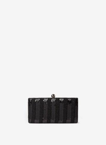 Dorothy Perkins Black Striped Sequin Box Clutch Bag