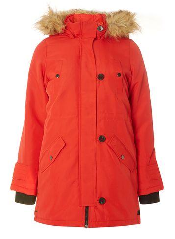 Dorothy Perkins *vero Moda Red 'scarlet' Faux Fur Hood Parka Coat