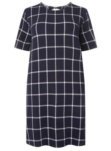 Dorothy Perkins Dp Curve Navy Checked Bow Back Shift Dress