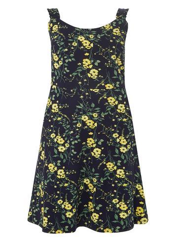 Dorothy Perkins Dp Curve Navy Poppy Floral Print Ruffle Skater Dress