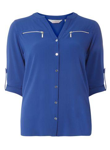 Dorothy Perkins Petite Cobalt Zip Roll Sleeve Shirt