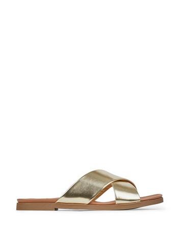 Dorothy Perkins Wide Fit Gold Flat Frey Sandals