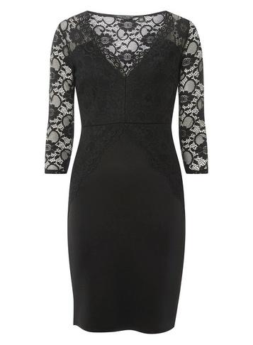 Dorothy Perkins *black Lace Top Bodycon Dress