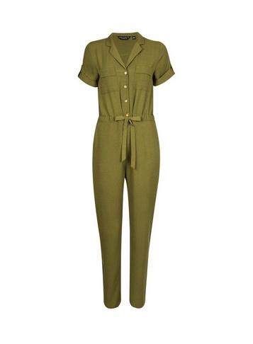 Dorothy Perkins Khaki Utility Linen Look Jumpsuit