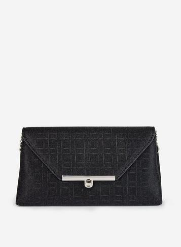 Dorothy Perkins Black Glitter Twist Lock Clutch Bag