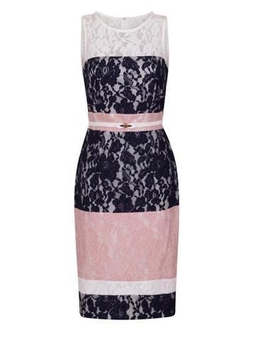 Dorothy Perkins *paper Dolls Cream And Navy Lace Pencil Dress