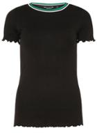 Dorothy Perkins Black Tape Neck Lettuce Edge T-shirt