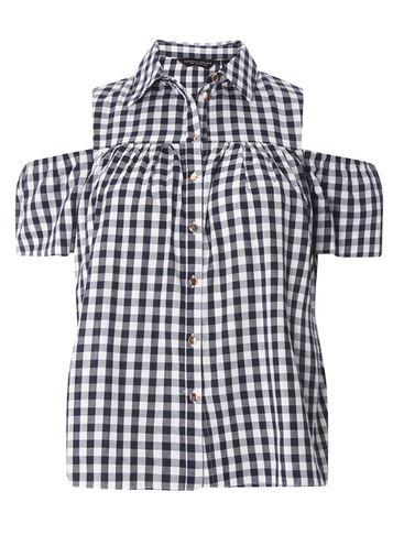 Dorothy Perkins Blue Gingham Cold Shoulder Shirt
