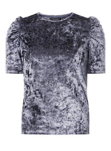 Dorothy Perkins Grey Velvet Ruched Sleeve Top
