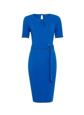 Dorothy Perkins Blue Pleat Neck D-ring Pencil Dress
