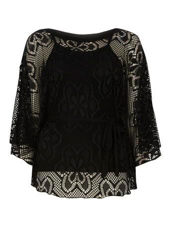 Dorothy Perkins Tenki *black Lace Poncho Top