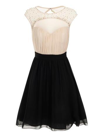 Dorothy Perkins *little Mistress Cream And Black Fit And Flare Dress