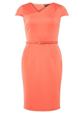 Dorothy Perkins Coral Asymmetric Neck Scuba Pencil Dress