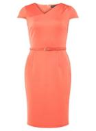 Dorothy Perkins Coral Asymmetric Neck Scuba Pencil Dress