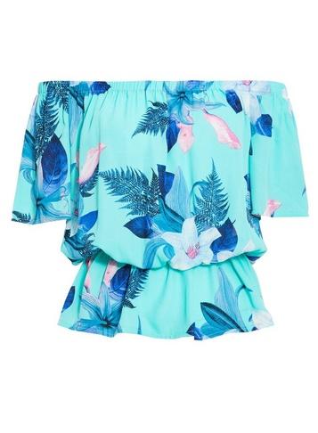 *quiz Turquoise Floral Print Bardot Top