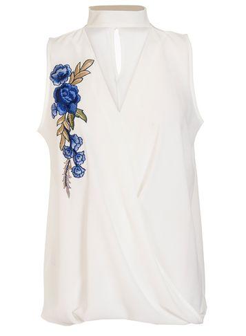 Dorothy Perkins *quiz Cream And Blue Choker Neck Top
