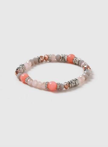 Dorothy Perkins Pink And Grey Bead Rhinestone Stretch Wristwear
