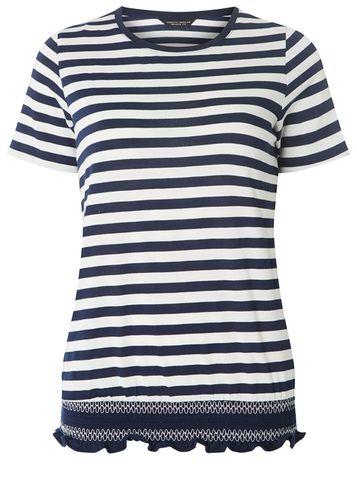 Dorothy Perkins Navy Striped Shirred Hem Top