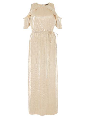 Dorothy Perkins Gold Cold Shoulder Pleated Maxi Dress