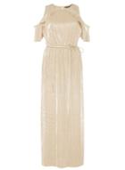 Dorothy Perkins Gold Cold Shoulder Pleated Maxi Dress