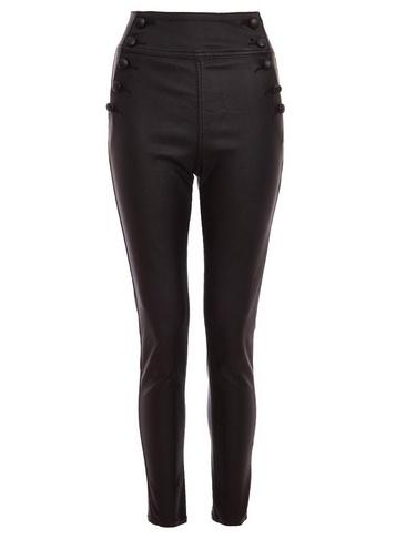 *quiz Black Faux Leather High Waist Button Trousers