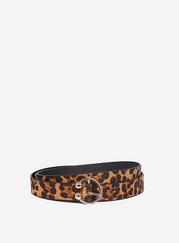 Dorothy Perkins Brown Curve Leopard Print Gold Circle Stud Belt