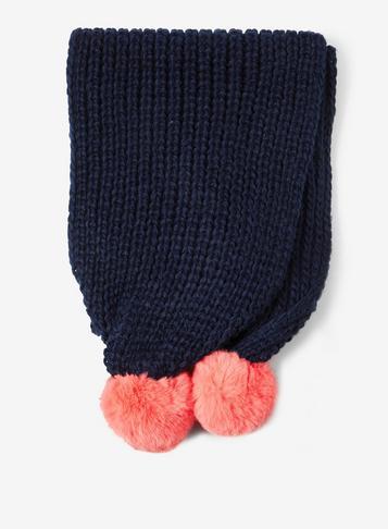 Dorothy Perkins Navy And Coral Ribbed Pom Pom Scarf