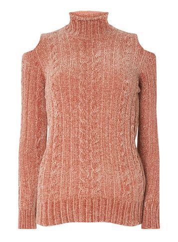 Dorothy Perkins Pink Chenille Cold Shoulder Jumper