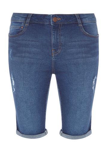Dorothy Perkins Mid Wash Abrasion Denim Knee Shorts