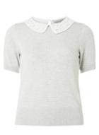 Dorothy Perkins Petite Grey Lace Collar Nitted Top