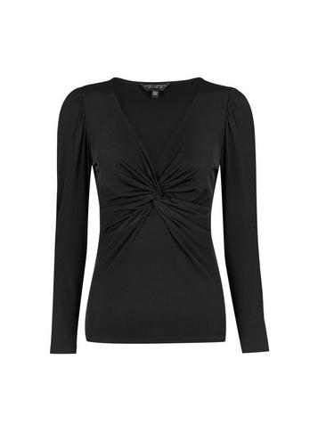 Dorothy Perkins Black Interlock Twist Yarn Twist Front Long Sleeve Top