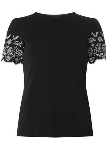 Dorothy Perkins Black Broderie Sleeve T-shirt