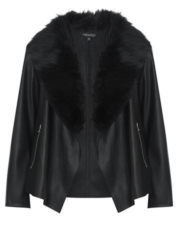 Dorothy Perkins *dp Curve Black Fur Collar Waterfall Jacket