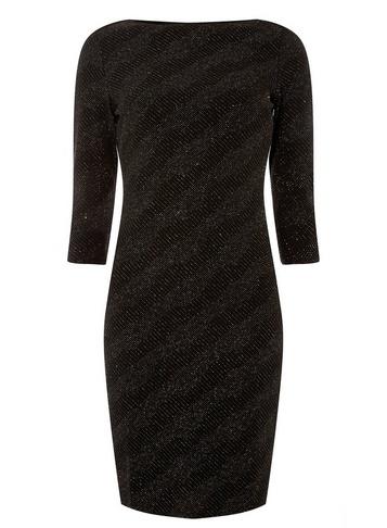 Dorothy Perkins Black Glitter Slash Neck Bodycon Dress