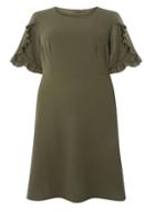 Dorothy Perkins Dp Curve Khaki Frill Sleeve Fit And Flare Dress