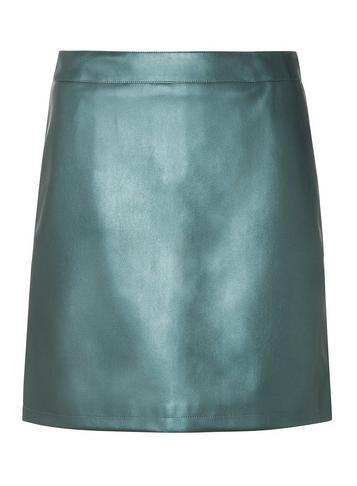 Dorothy Perkins Green Metallic Faux Leather Mini Skirt