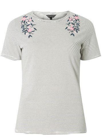 Dorothy Perkins Ivory And Navy Embroidered Striped T-shirt