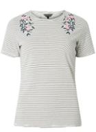 Dorothy Perkins Ivory And Navy Embroidered Striped T-shirt