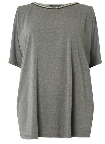 Dorothy Perkins *dp Curve Charcoal Embellished Neck Batwing Top
