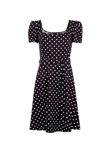 Dorothy Perkins Black Spot Print Square Neck Fit And Flare Dress