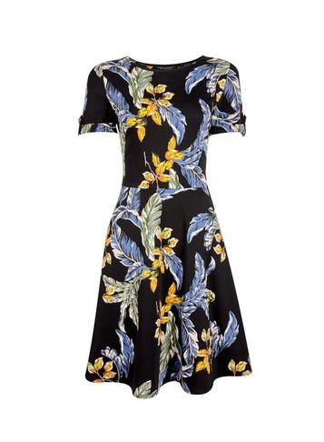 Dorothy Perkins Navy Tropical Print Short Sleeve Skater Dress