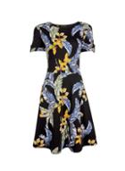 Dorothy Perkins Navy Tropical Print Short Sleeve Skater Dress